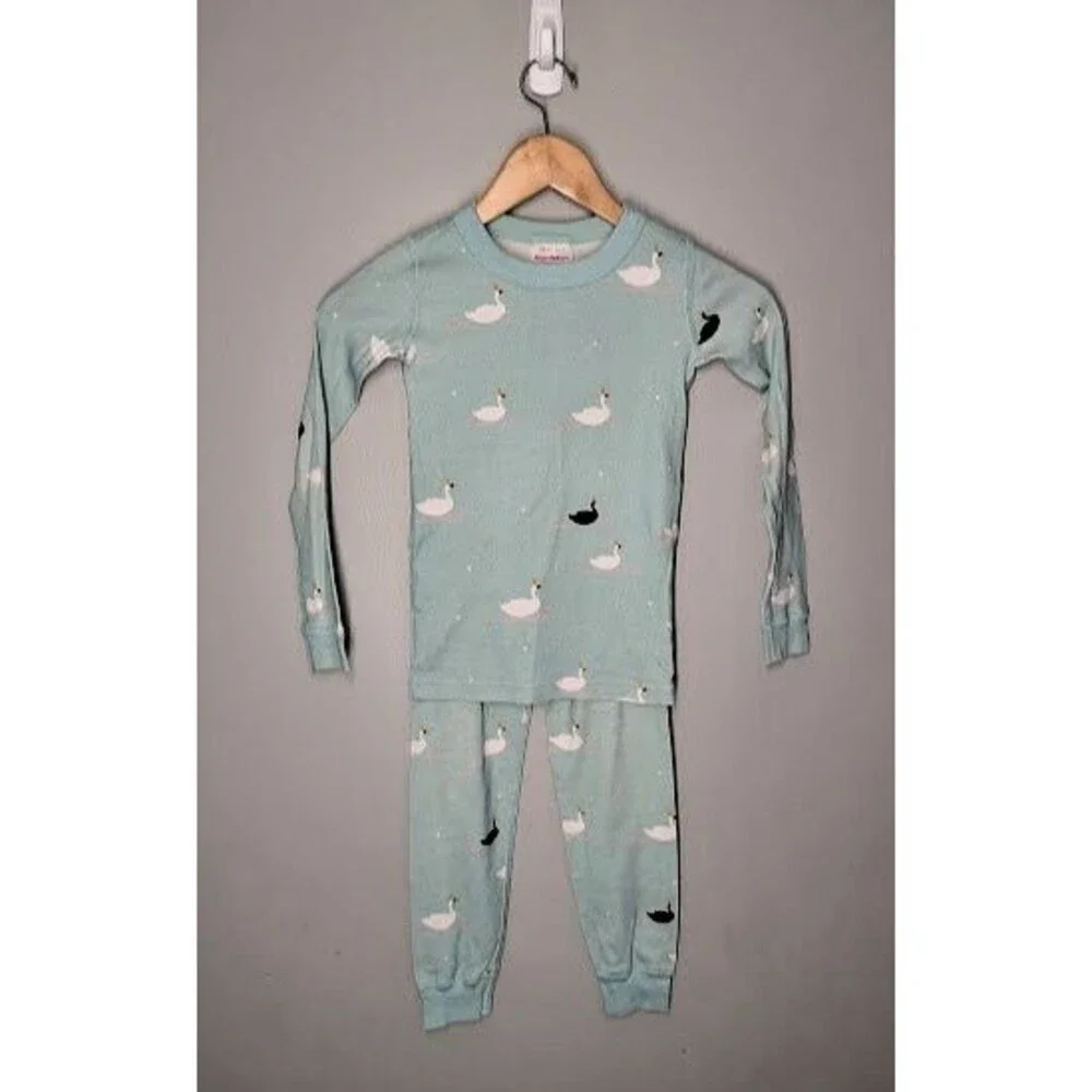 Hanna Andersson Blue Swan Pajama Long John Set Size 120/6-7 *READ